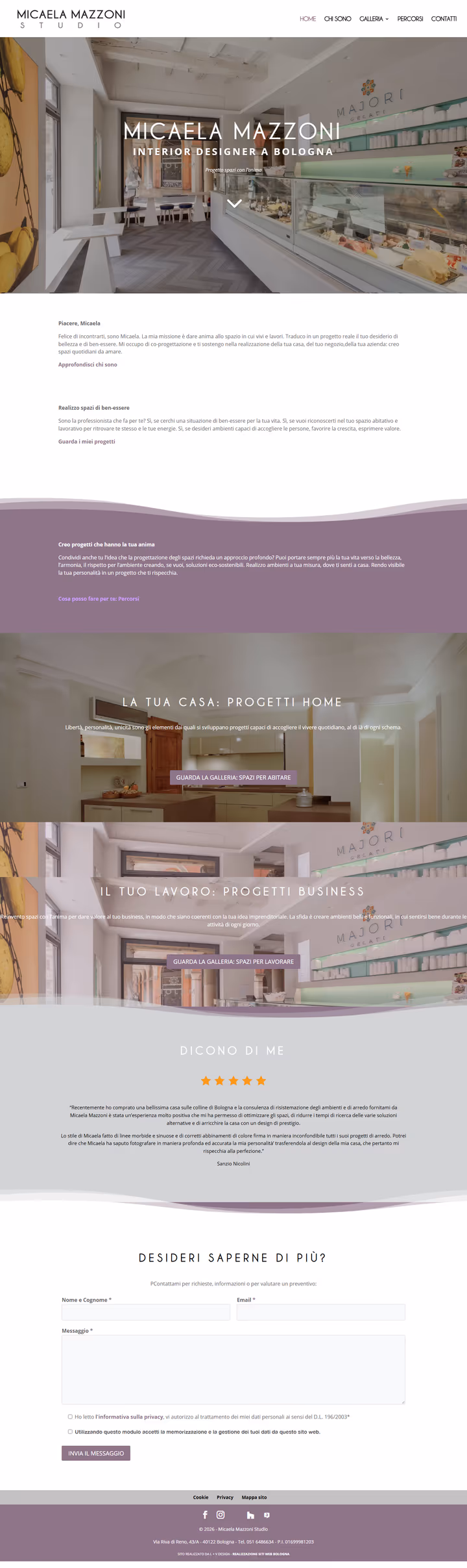 La home del sito di Micaela Mazzoni Studio