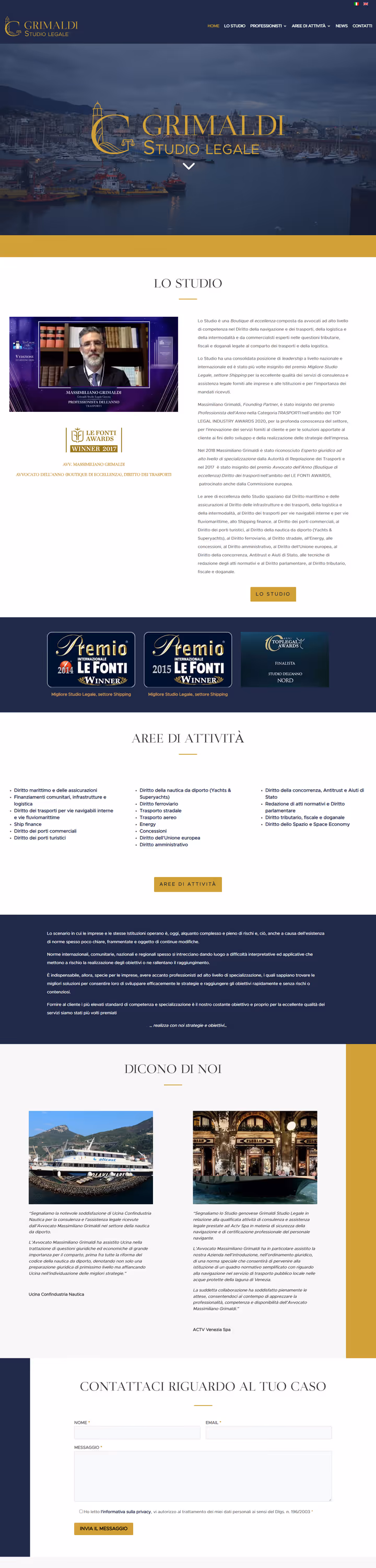 La home del sito di Grimaldi Studio Legale