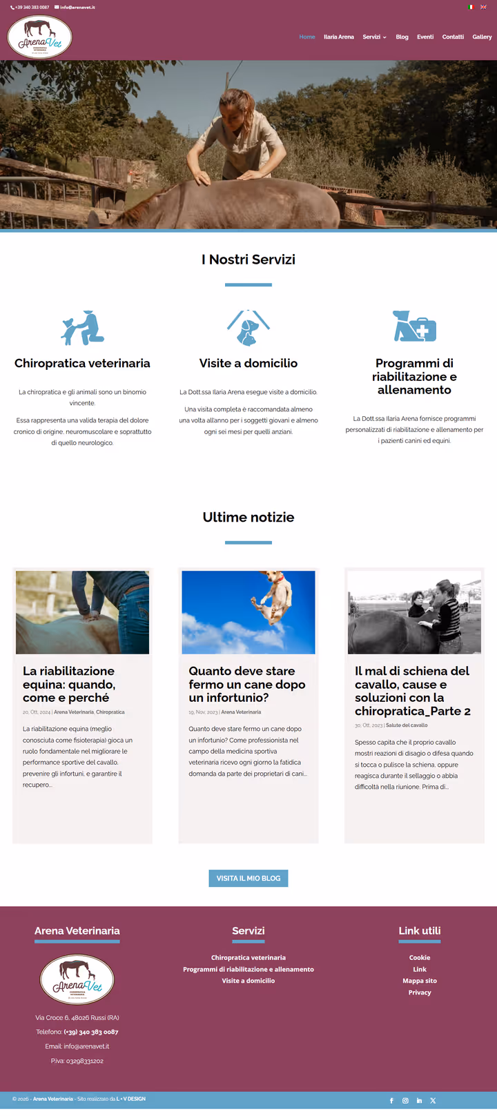 La home del sito di Arena Veterinaria