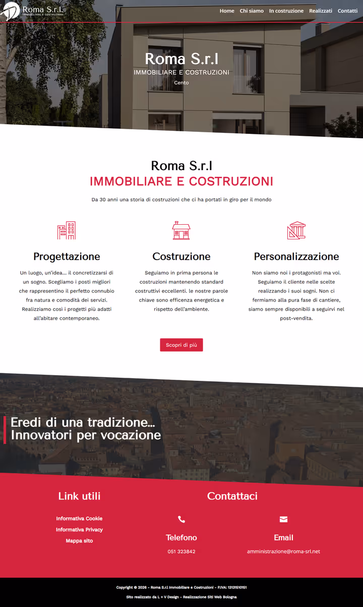 La home del sito di Roma Srl