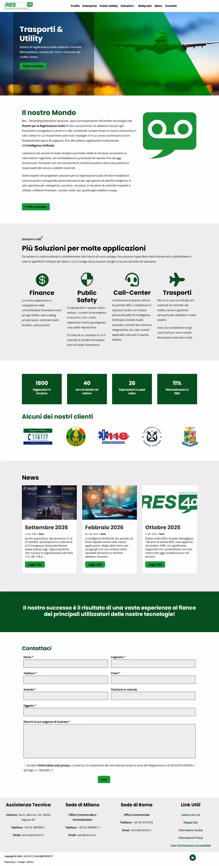 La home del sito di RES Srl
