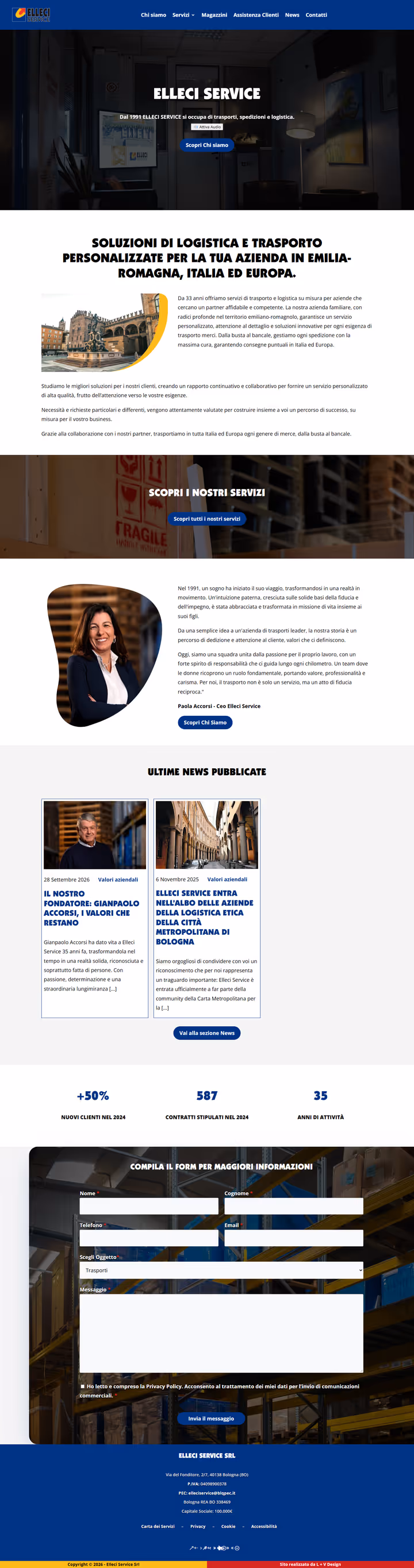 La home del sito di Elleci Service